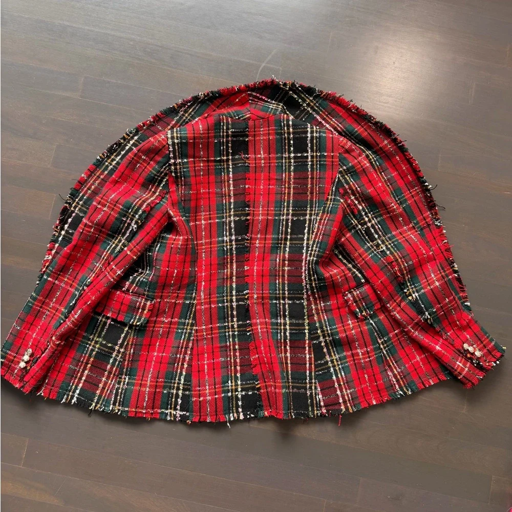 Rachel Zoe Tweed Plaid Red Black Jacket size small